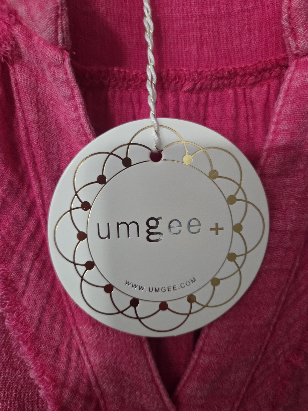 Umgee Distressed Washed Hot Pink V-Neck Tiered Dress - Picture 2 of 3